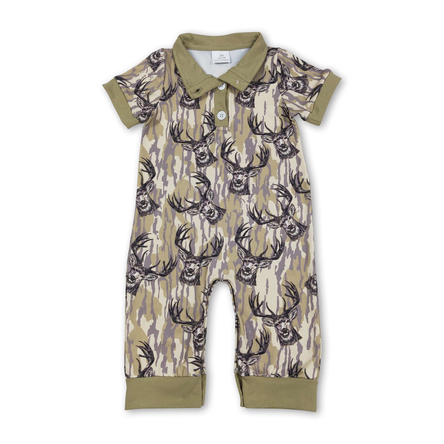 Short sleeves deer camo baby boy hunting romper