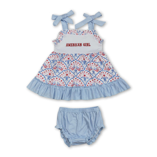 American girl flag floral bow baby girls 4th of july set