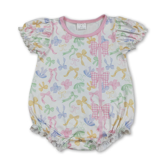 Short sleeves colorful bows baby girls summer romper