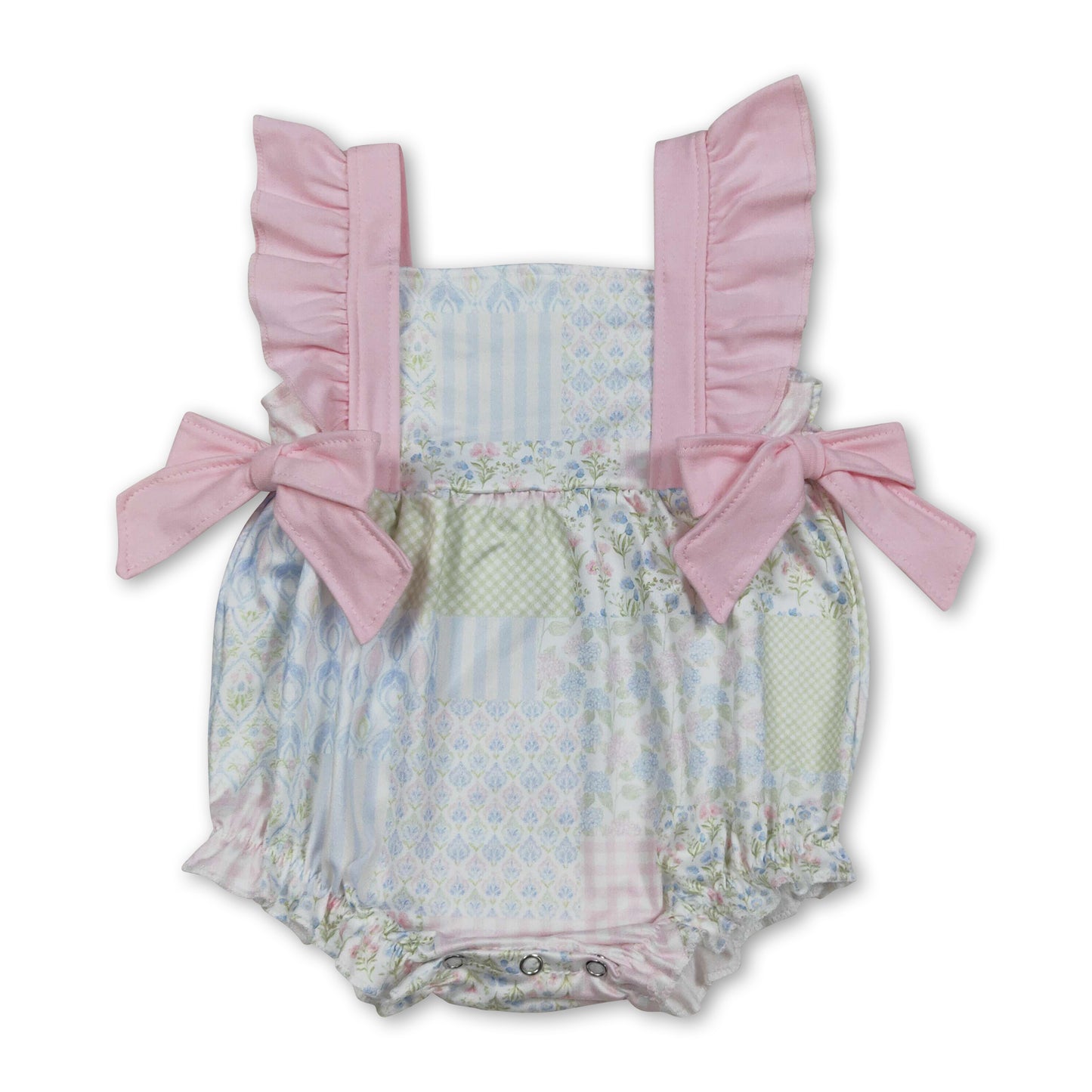 Flutter sleeves floral plaid baby girls summer romper