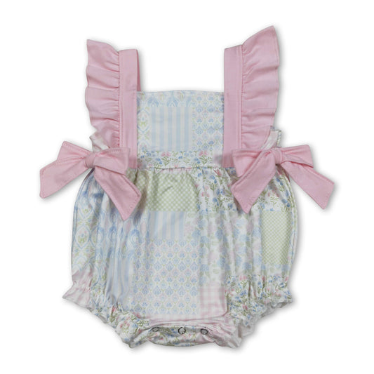 Flutter sleeves floral plaid baby girls summer romper