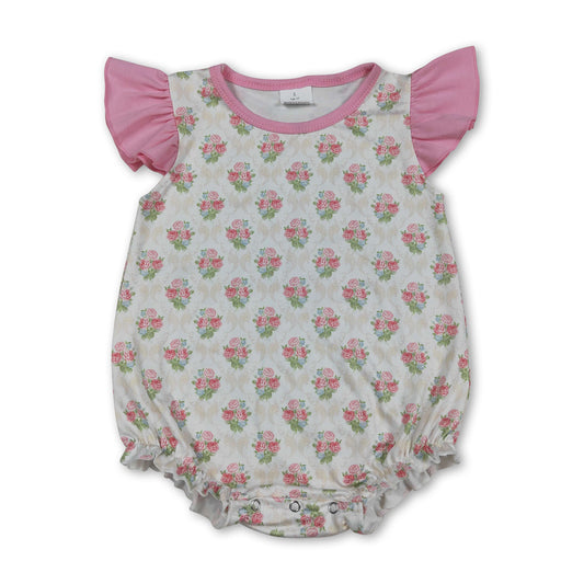 Pink flutter sleeves floral baby girls summer romper