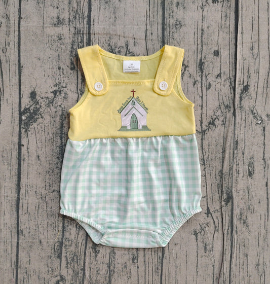 Sleeveless Jesus loves me this I know church boy romper