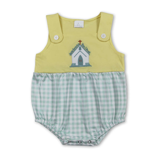 Sleeveless Jesus loves me this I know church boy romper