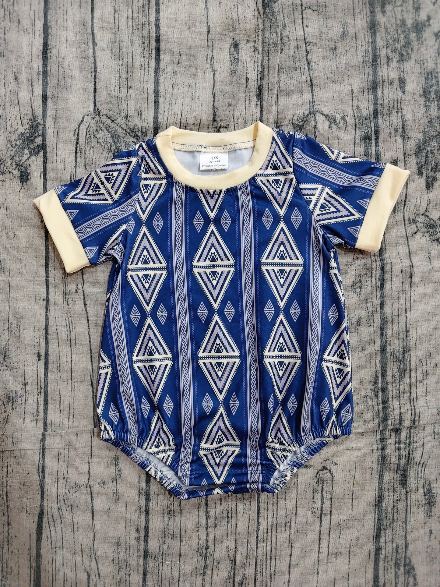 Short sleeves blue aztec baby boy western romper