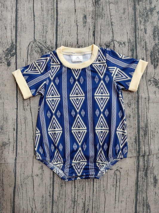 Short sleeves blue aztec baby boy western romper
