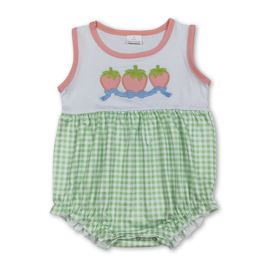 Sleeveless strawberry bow plaid baby girls romper