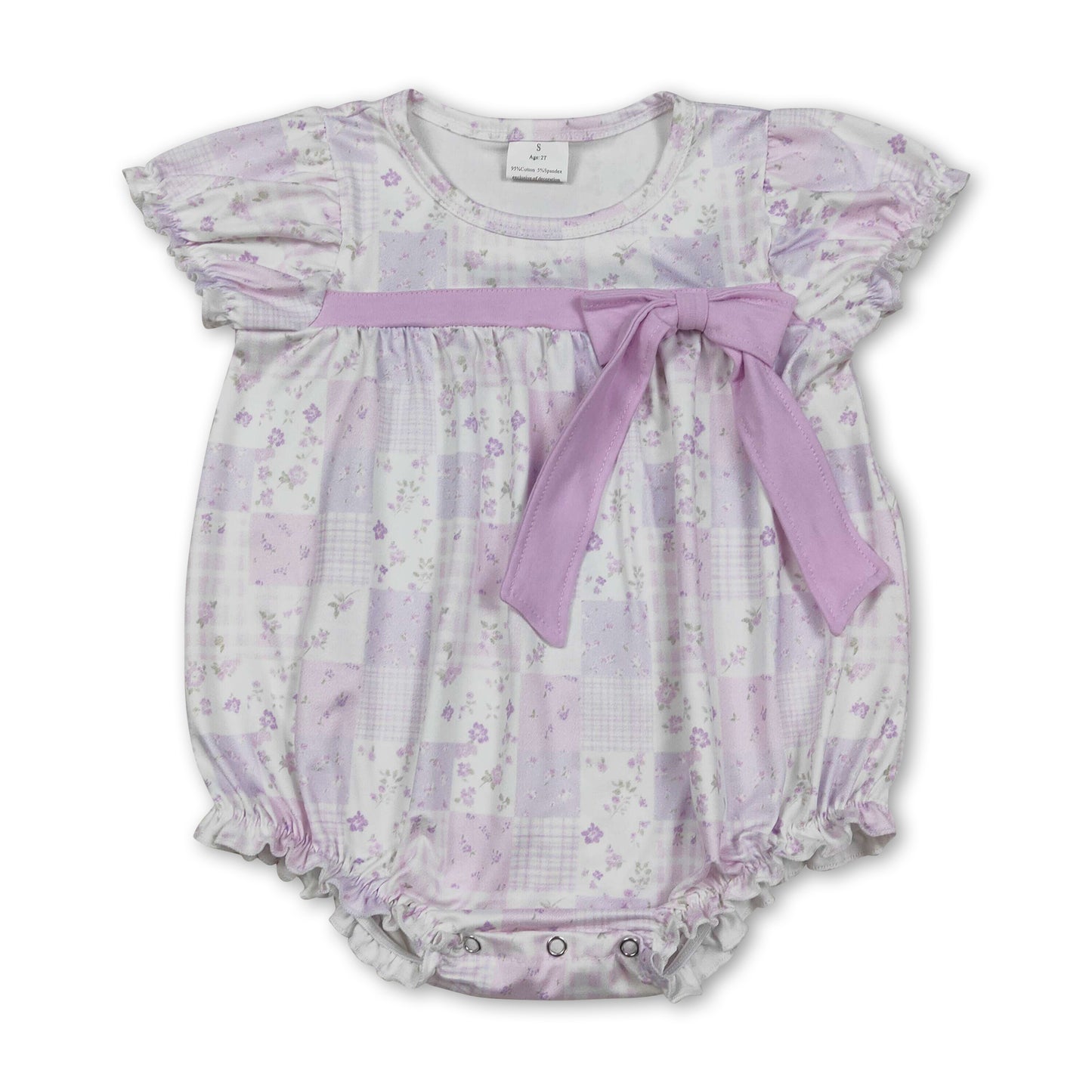 Short sleeves bow floral plaid baby girls summer romper