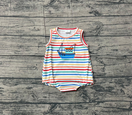 Sleeveless stripe boat baby boy summer romper