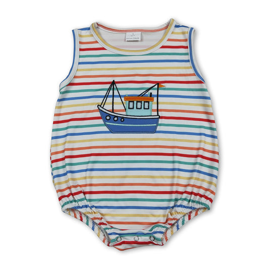 Sleeveless stripe boat baby boy summer romper