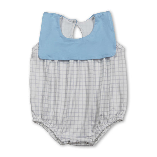 Light blue sleeveless plaid baby boy summer romper
