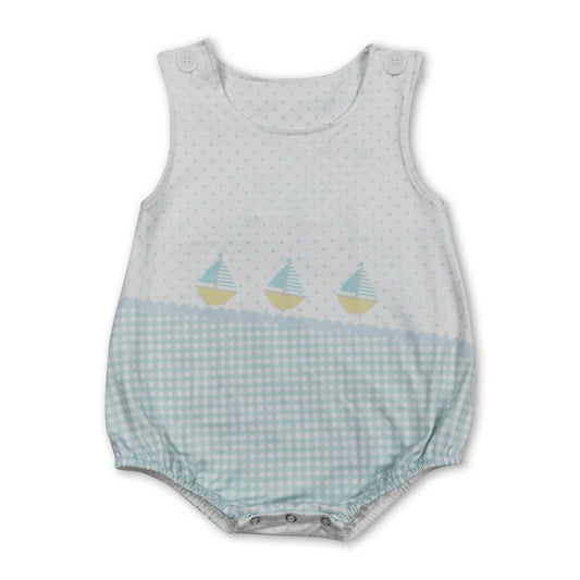 Sleeveless polka dots plaid boats baby boy romper