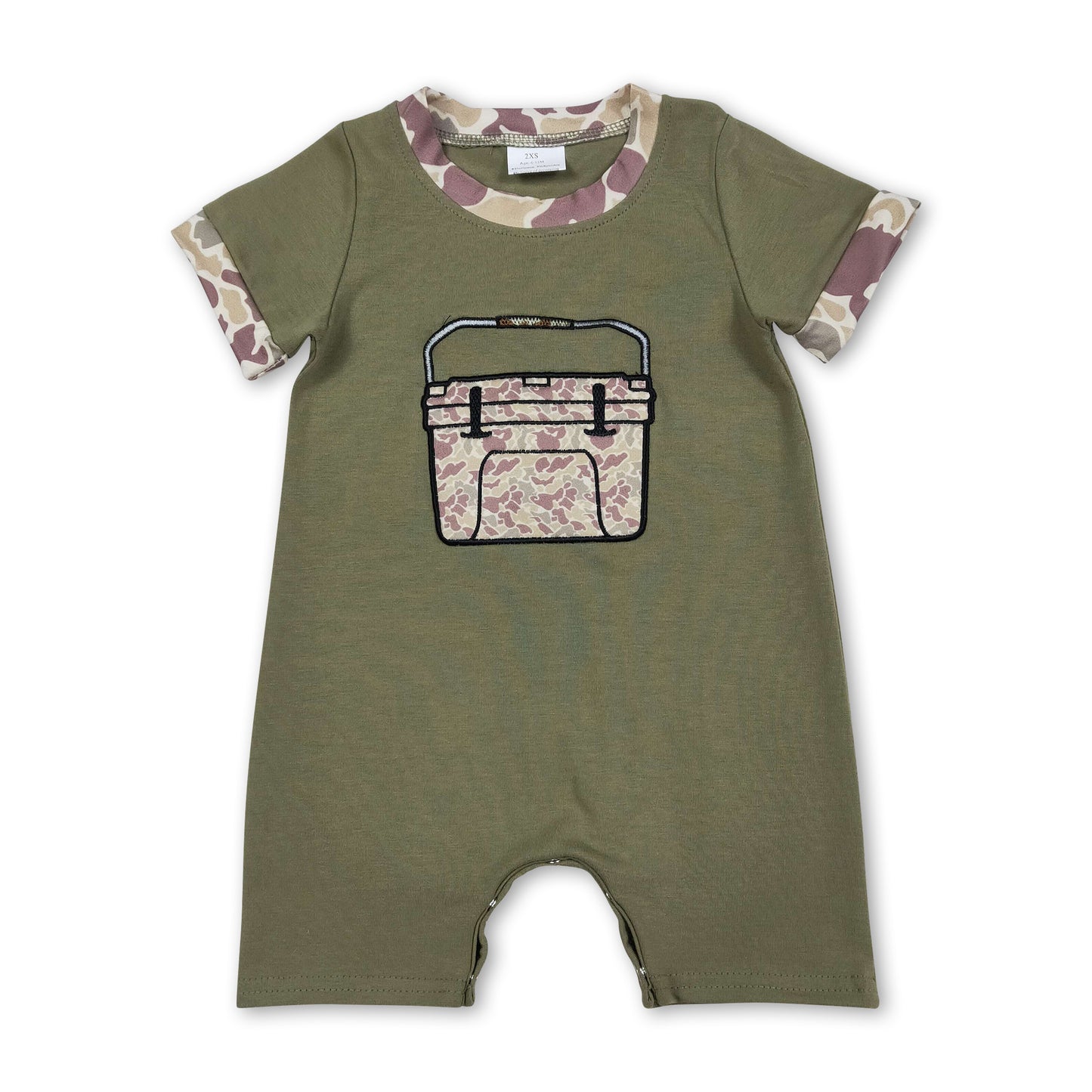 Short sleeves camo fishing embroidery baby boy romper