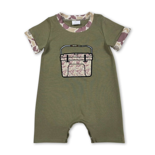 Short sleeves camo fishing embroidery baby boy romper
