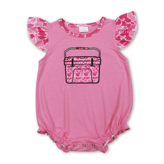 Flutter sleeves camo fishing embroidery baby girl romper
