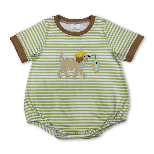 Short sleeves stripe dog fishing embroidery baby boy romper