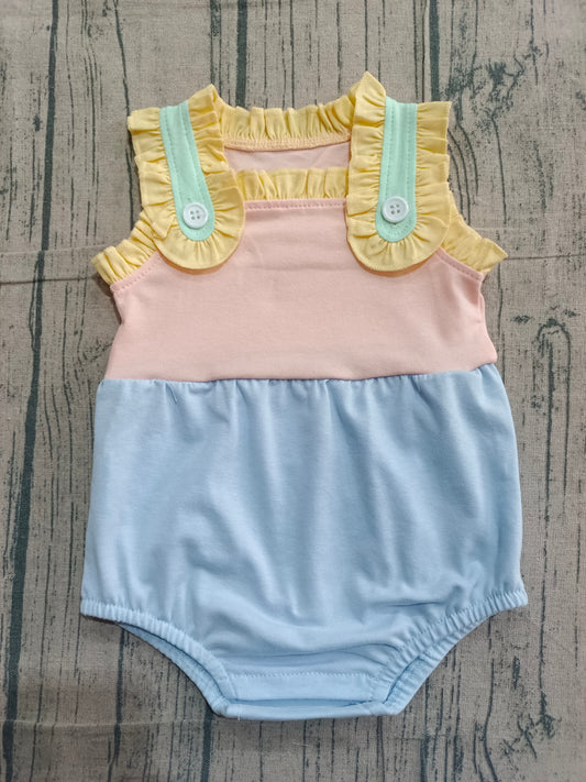 Sleeveless ruffle cotton patchwork baby girls summer romper
