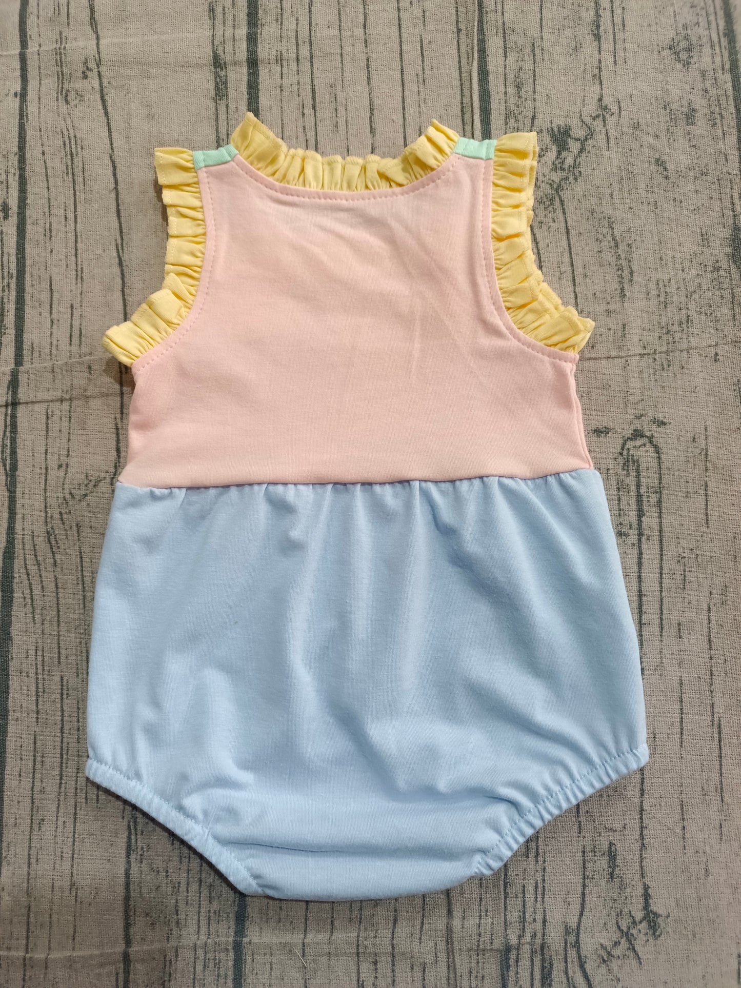 Sleeveless ruffle cotton patchwork baby girls summer romper