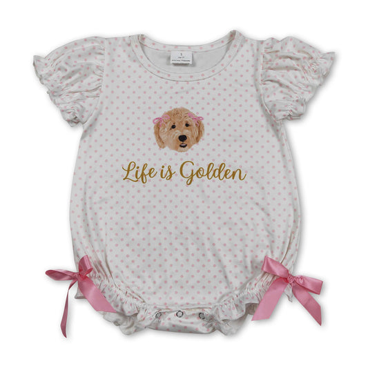 Polka dots life is golden dog bow baby girls romper