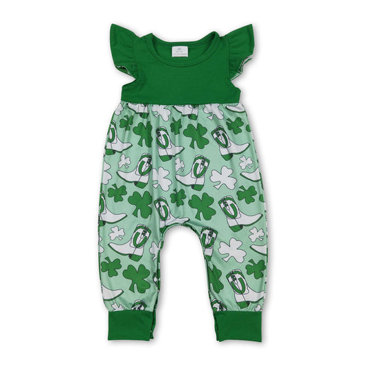 Green flutter sleeves clover boots baby St Patrick's romper