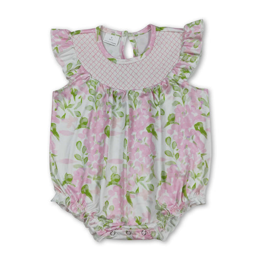 Flutter sleeves smocked pink floral baby girls romper