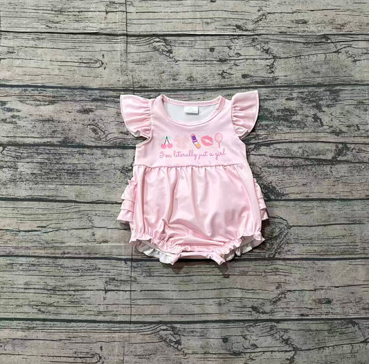 I'm literally just a girl ruffle make up baby romper