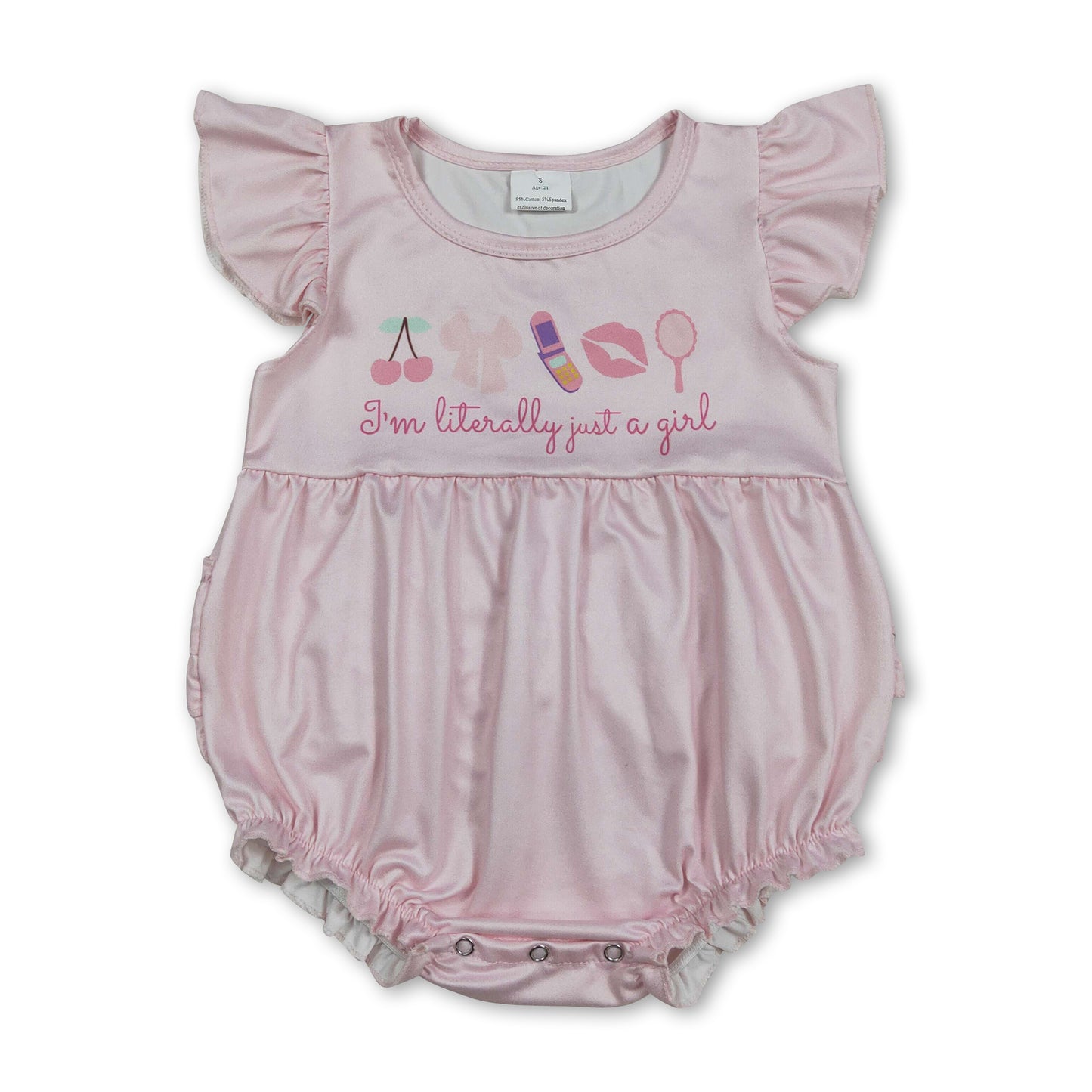 I'm literally just a girl ruffle make up baby romper