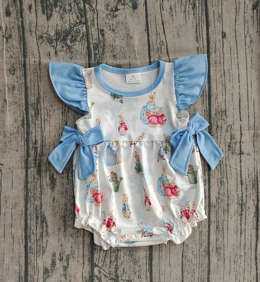 Flutter sleeves bow rabbit baby girls Easter romper