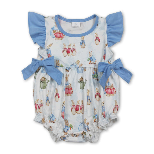 Flutter sleeves bow rabbit baby girls Easter romper