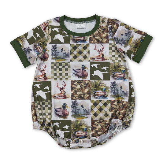 Short sleeves duck plaid patchwork baby boy romper