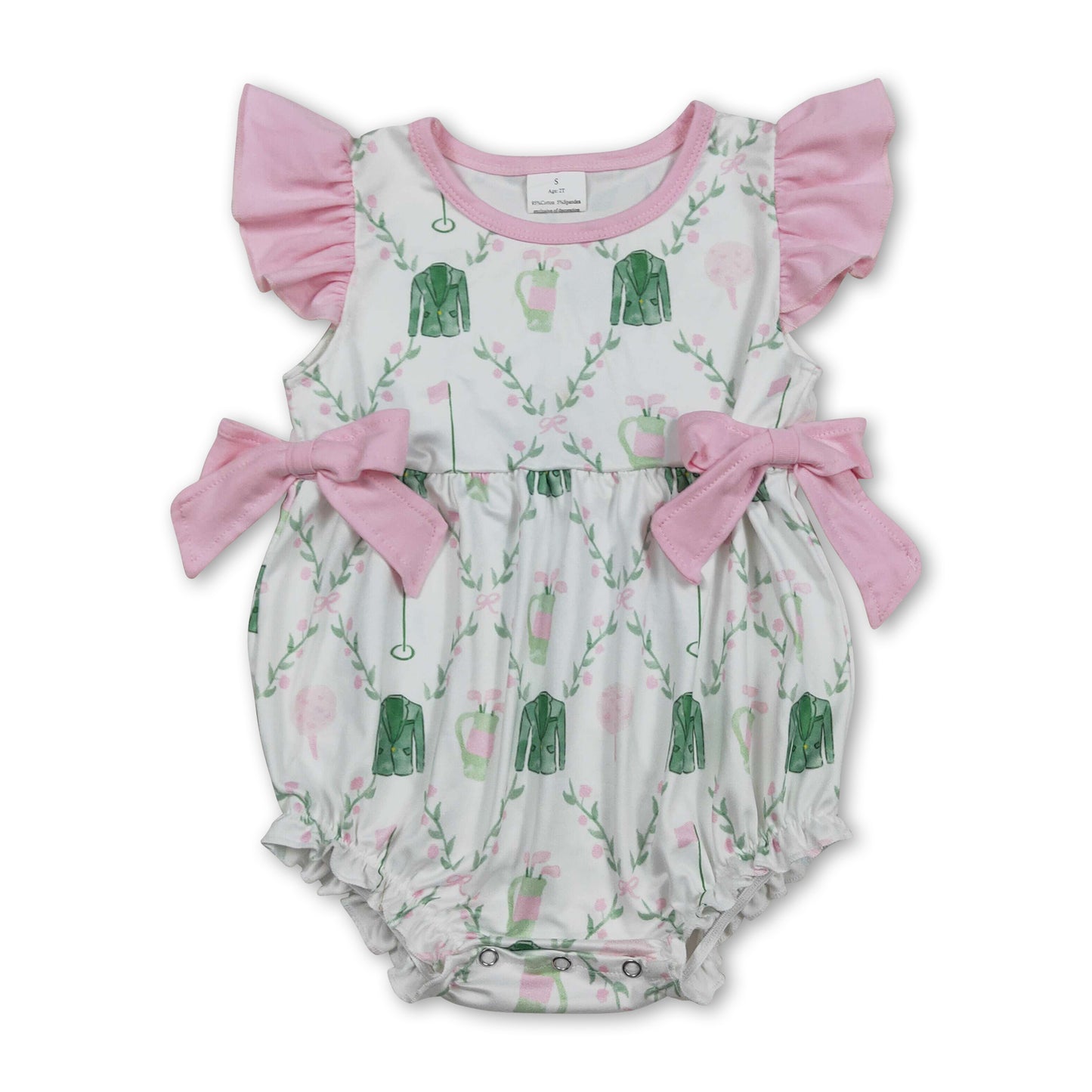 Pink flutter sleeves golf baby girls summer romper