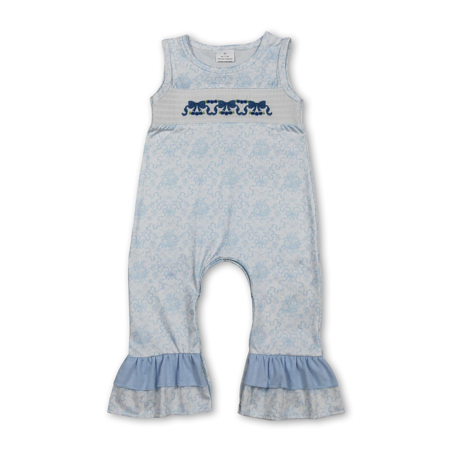 Sleeveless floral bow ruffle baby girls romper