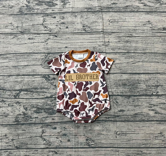 Short sleeves lil brother hunting camo baby boy romper