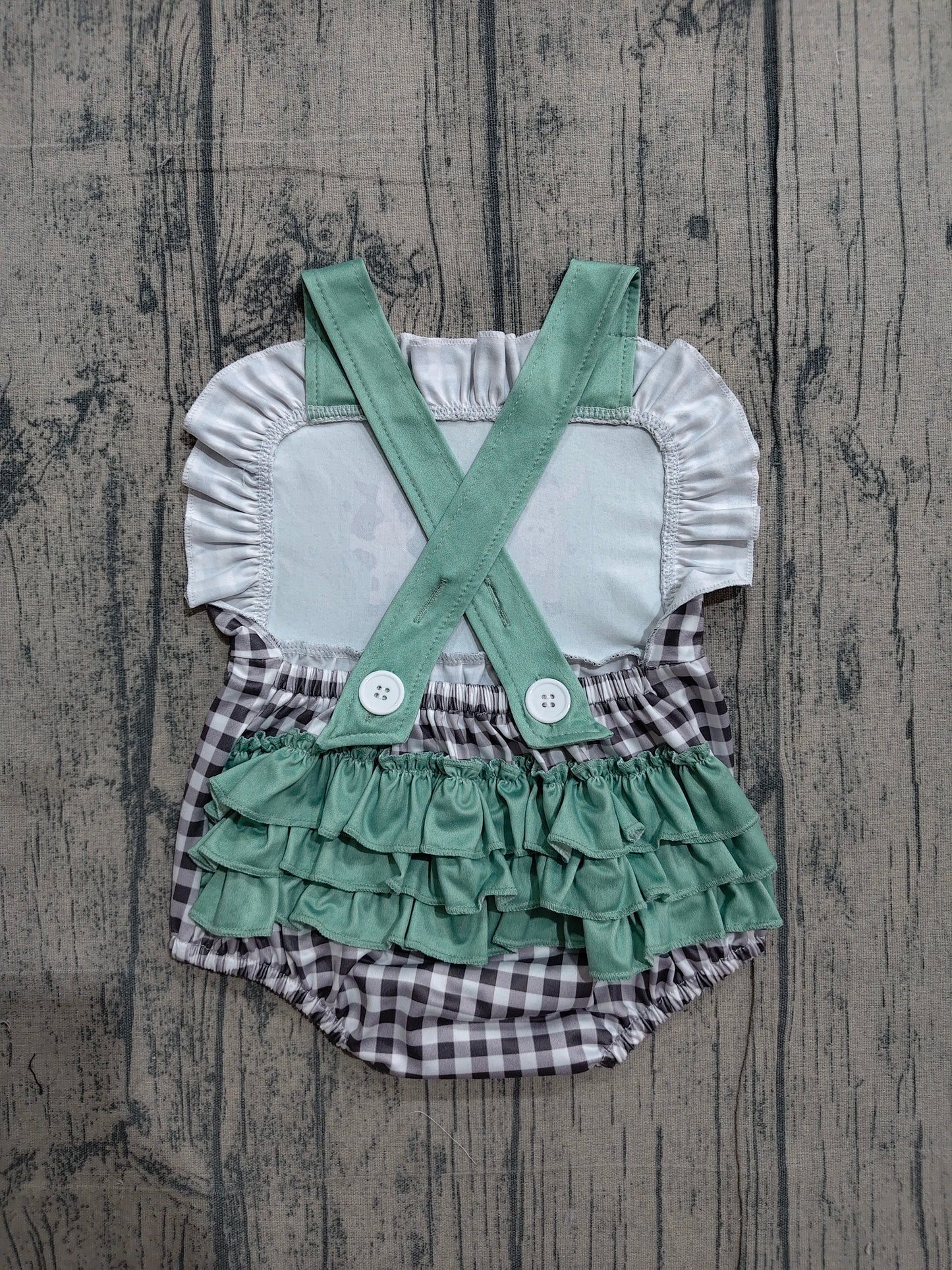 Straps cow pig ruffle plaid farm baby summer romper