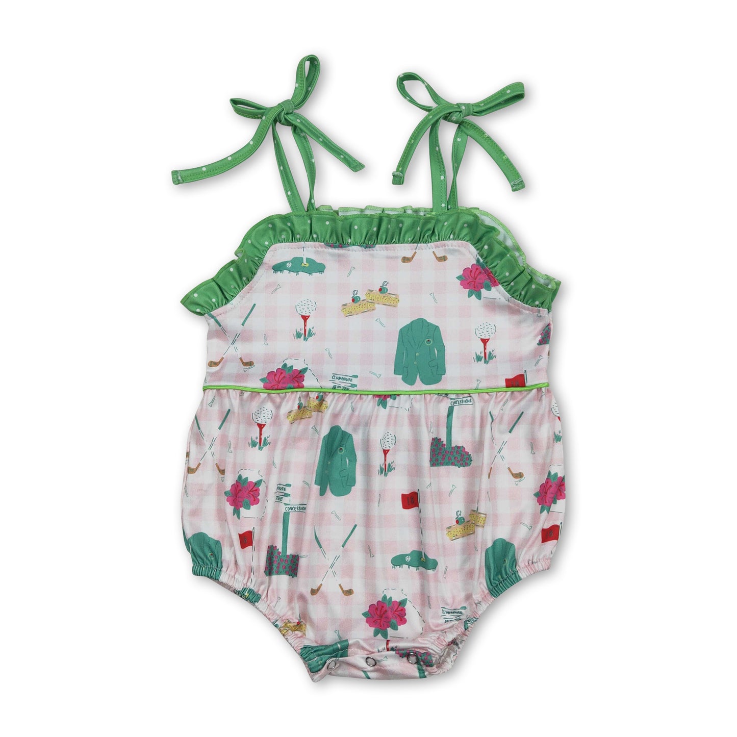 Straps ruffle pink plaid golf baby girls summer romper