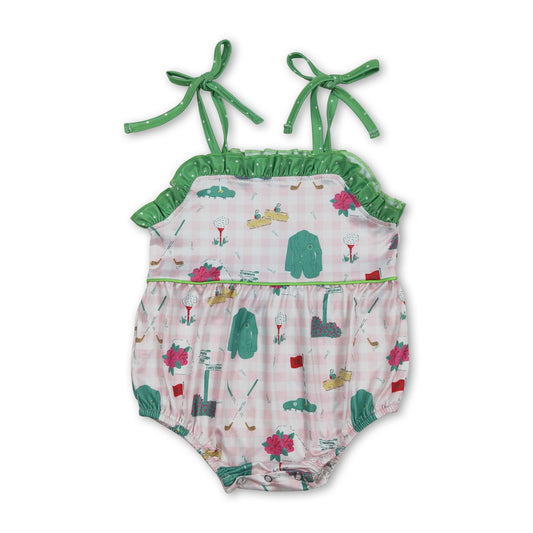 Straps ruffle pink plaid golf baby girls summer romper