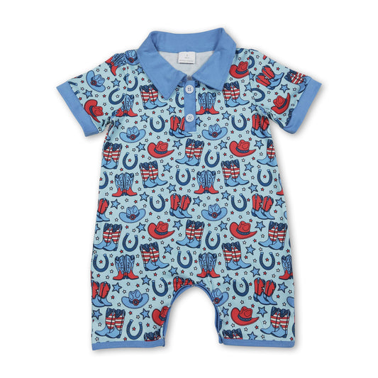 Boots hat western baby boy 4th of july polo romper