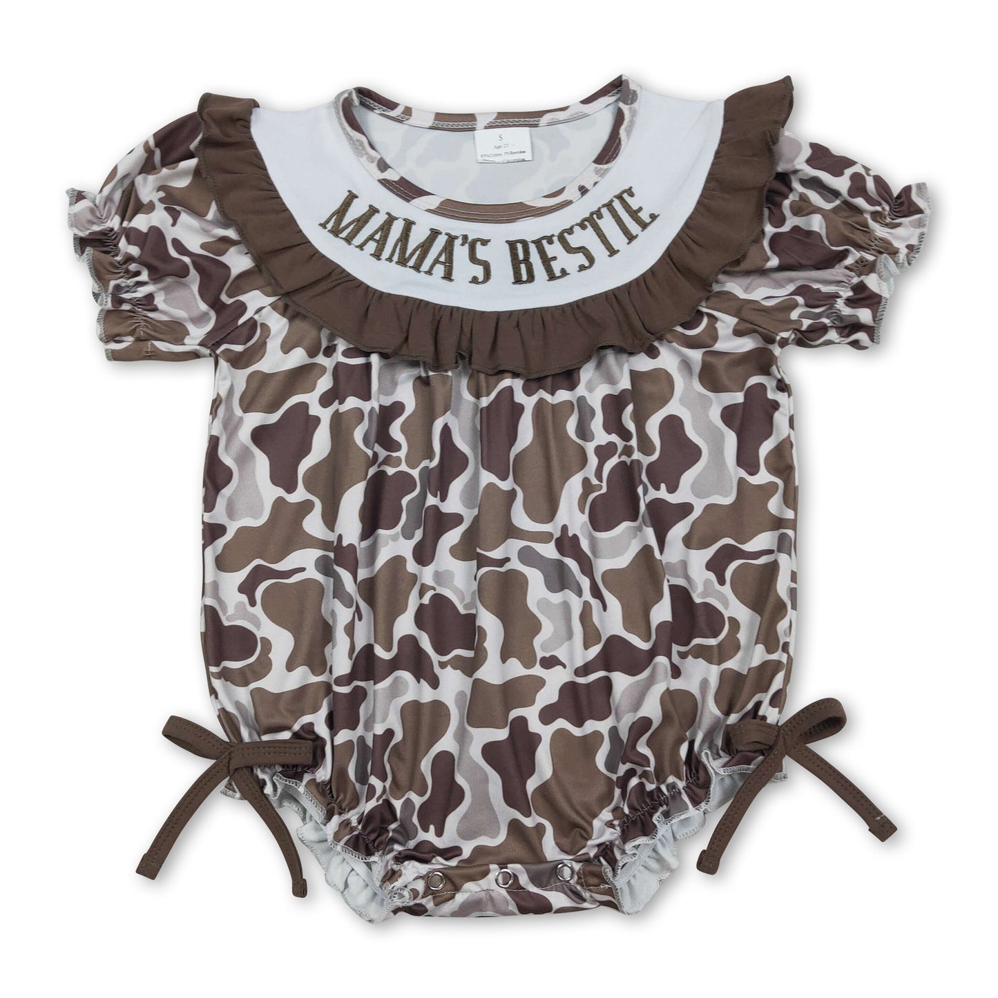 Short sleeves Mama's bestie embroidery camo girls romper