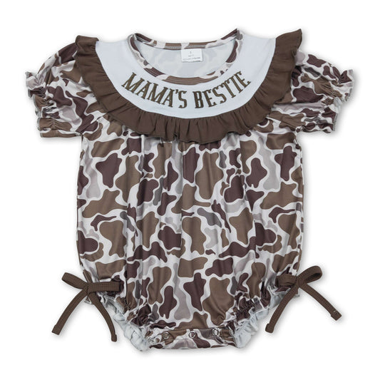 Short sleeves Mama's bestie embroidery camo girls romper