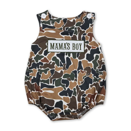 Sleeveless MAMA'S BOY embroidery camo baby romper