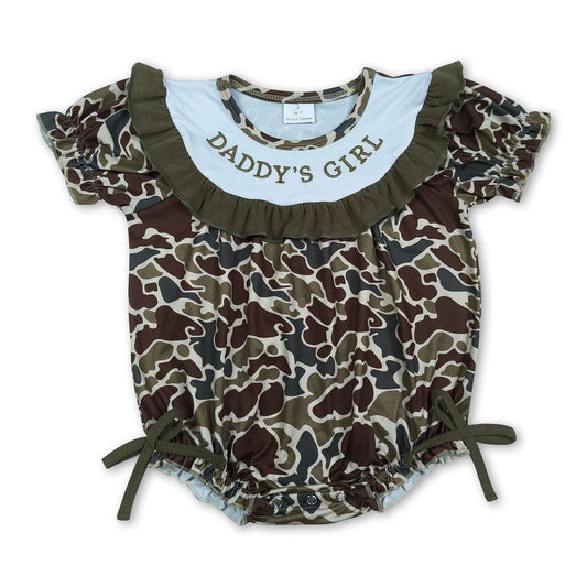 Short sleeves ruffle daddy's girl camo baby romper