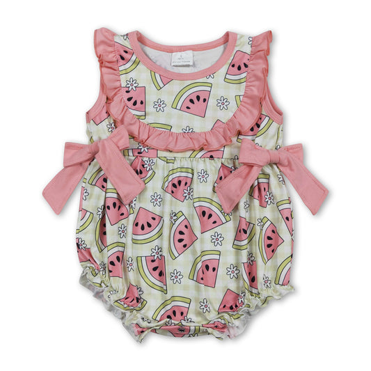 Sleeveless floral watermelon bow baby girls summer romper