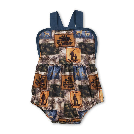 Blue straps deer camo hunting baby boy summer romper