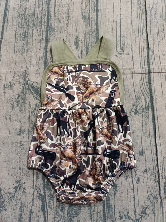 Straps hunting dog camo baby boy summer romper