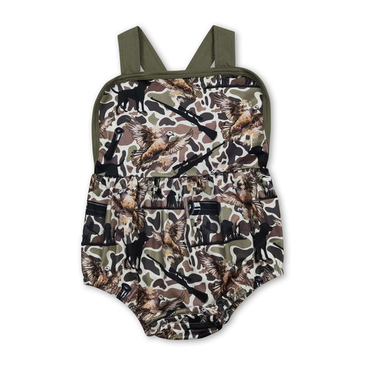 Straps hunting dog camo baby boy summer romper
