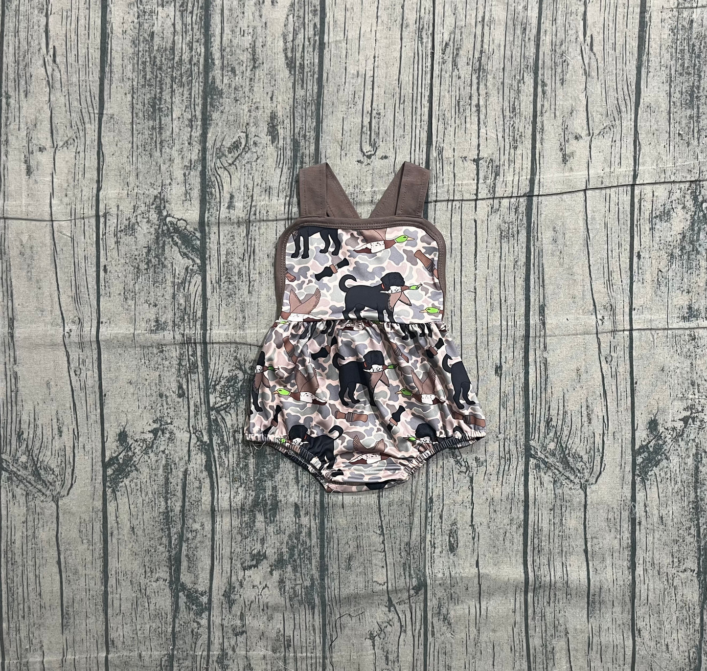 Straps dog duck camo baby boy summer romper