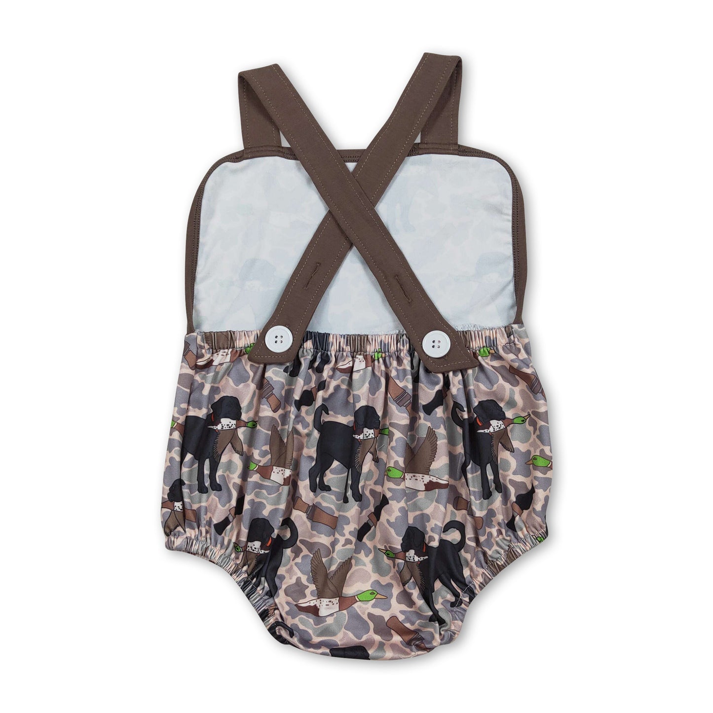Straps dog duck camo baby boy summer romper
