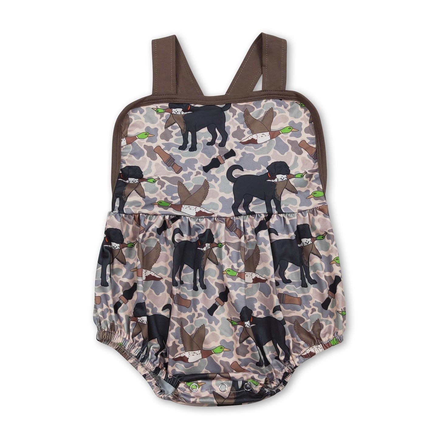 Straps dog duck camo baby boy summer romper