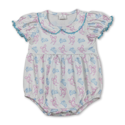 Short sleeves pink bow rabbit baby girls Easter romper