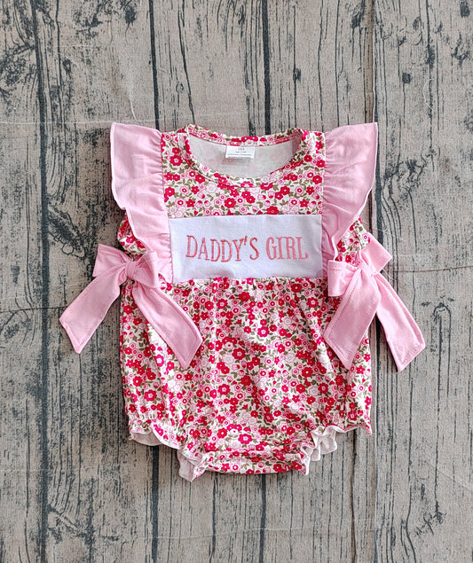 Flutter sleeves daddy's girl embroidery floral baby girl romper